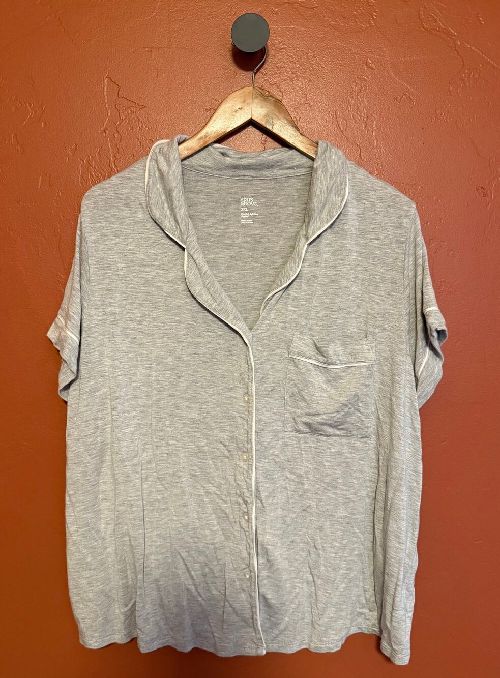 Stars Above Soft Gray Collared Button Sleep Top